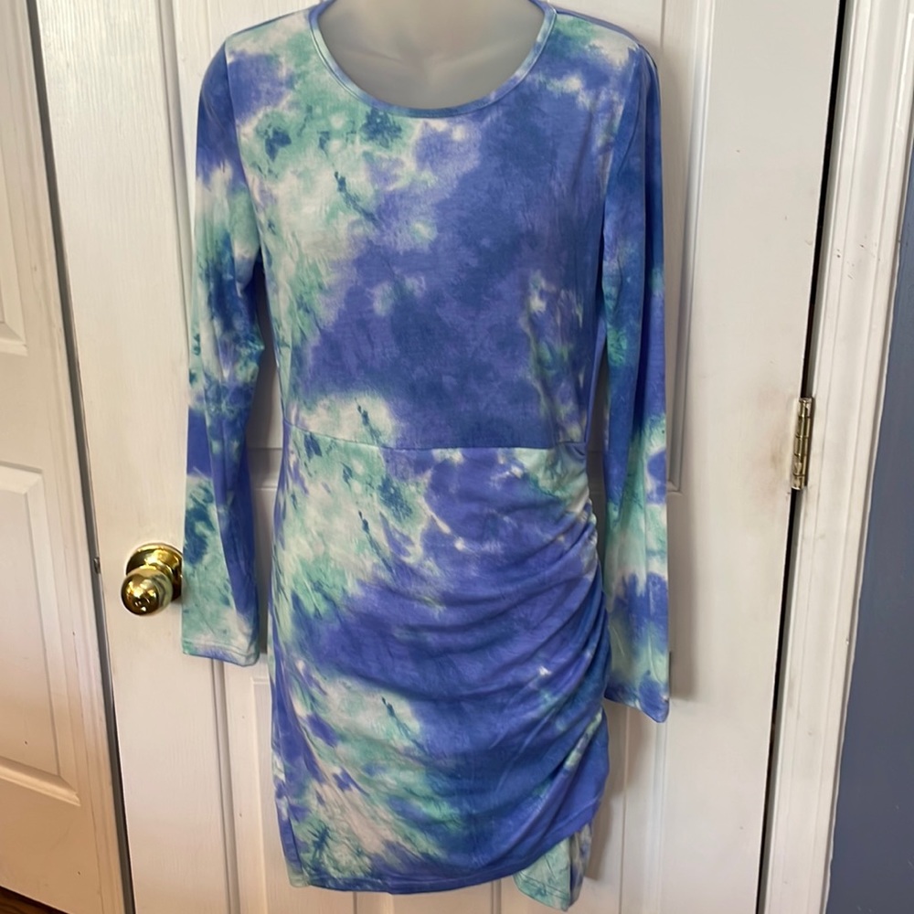 C+D+M Sz M Blue Green Stretchy Side Rouched Dress NWT B222